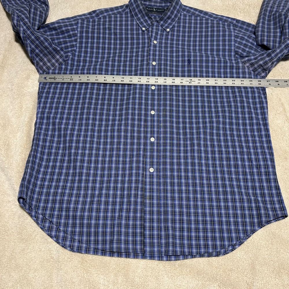 Ralph Lauren Blake Button Down Mens Large Blue Plaid Cotton Long Sleeve Shirt - Picture 6 of 9